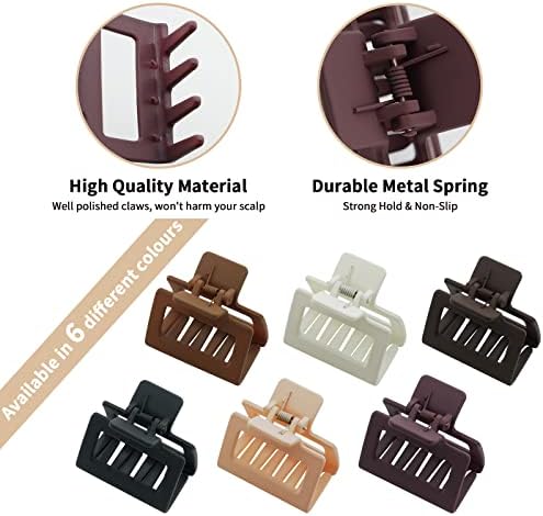 6 PCS Small Claw Clips, 2" Square Matte Hair Claw Clips for Thin/Medium Thick Hair, Strong Hold Hair Clips Nonslip Rectangle Hair Claws for Women Girls