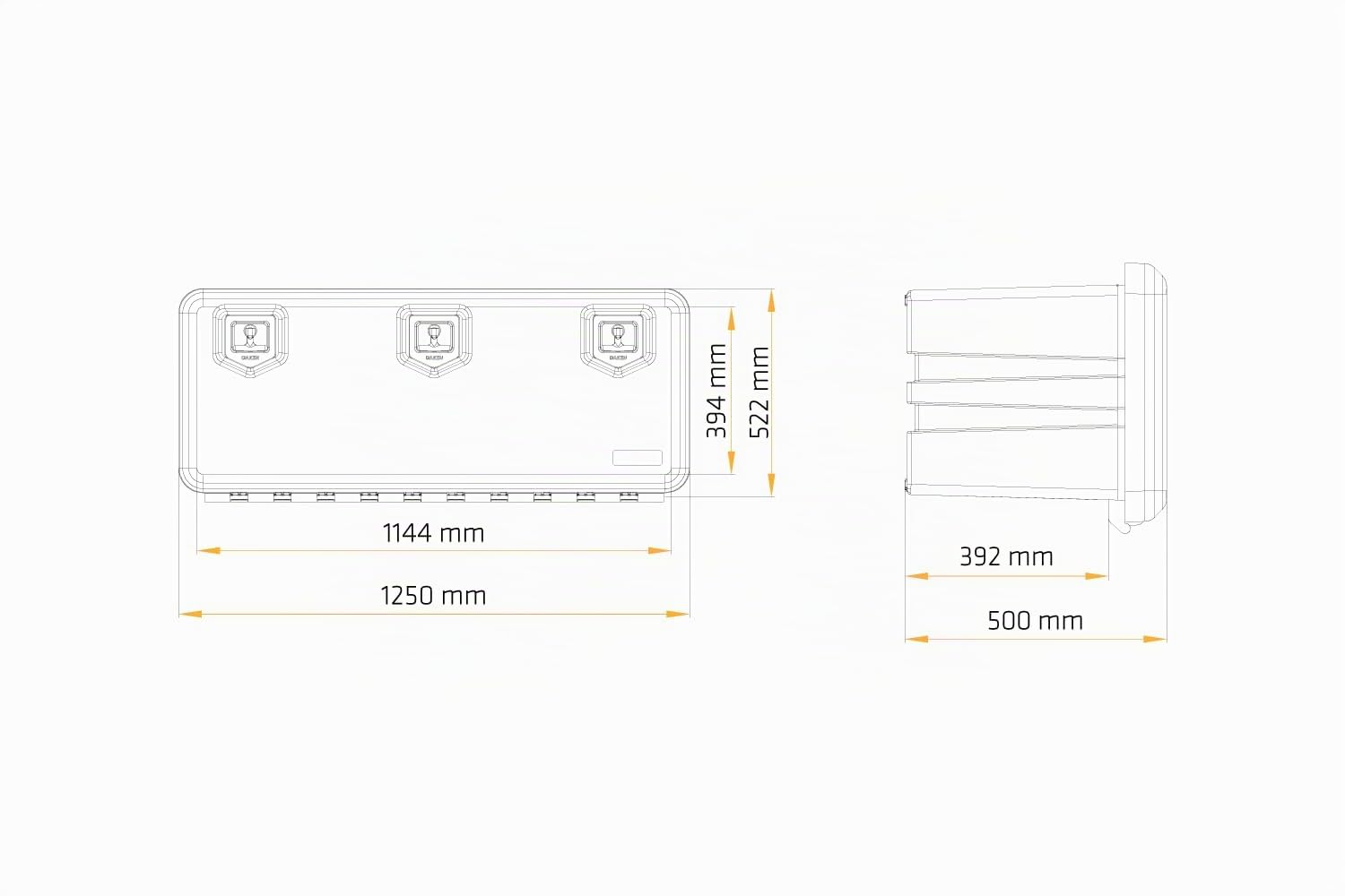 DAKEN Caja de herramientas ARKA 81209 capacidad 203 litros cofre portaherramientas extra grande para camión remolque y autobús dimensiones 1250 x 522 x 500 mm con 3 cerraduras