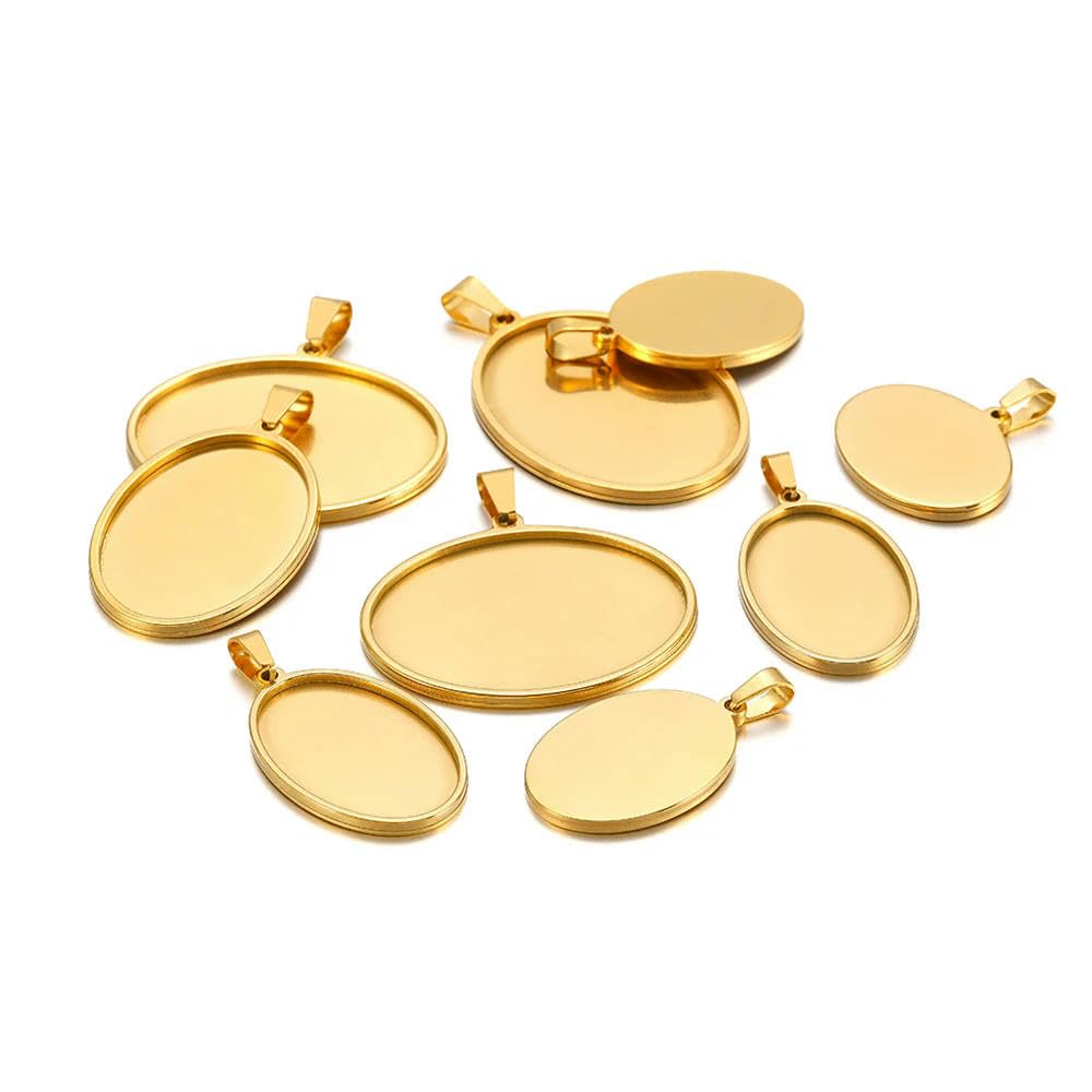 GENPICONG 5Pcs Base 13 * 18mm Gold Oval Blank Bases for Pendants Tray 18/25/30/35/40mmcabochon Cameo Base Settings Jewelry Making Supplies