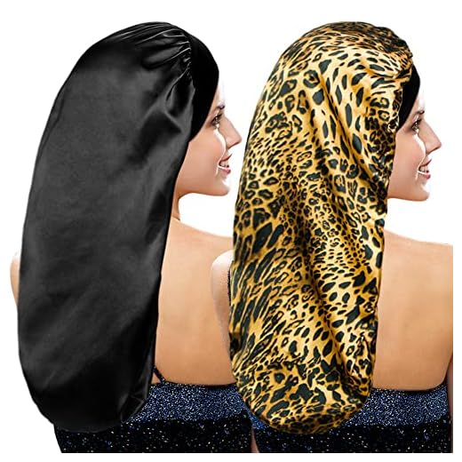 Touca de dormir longa e sedosa para cabelos encaracolados, touca feminina extra grande para cabelos compridos e tranças touca de dormir de cetim para cuidados com o cabelo