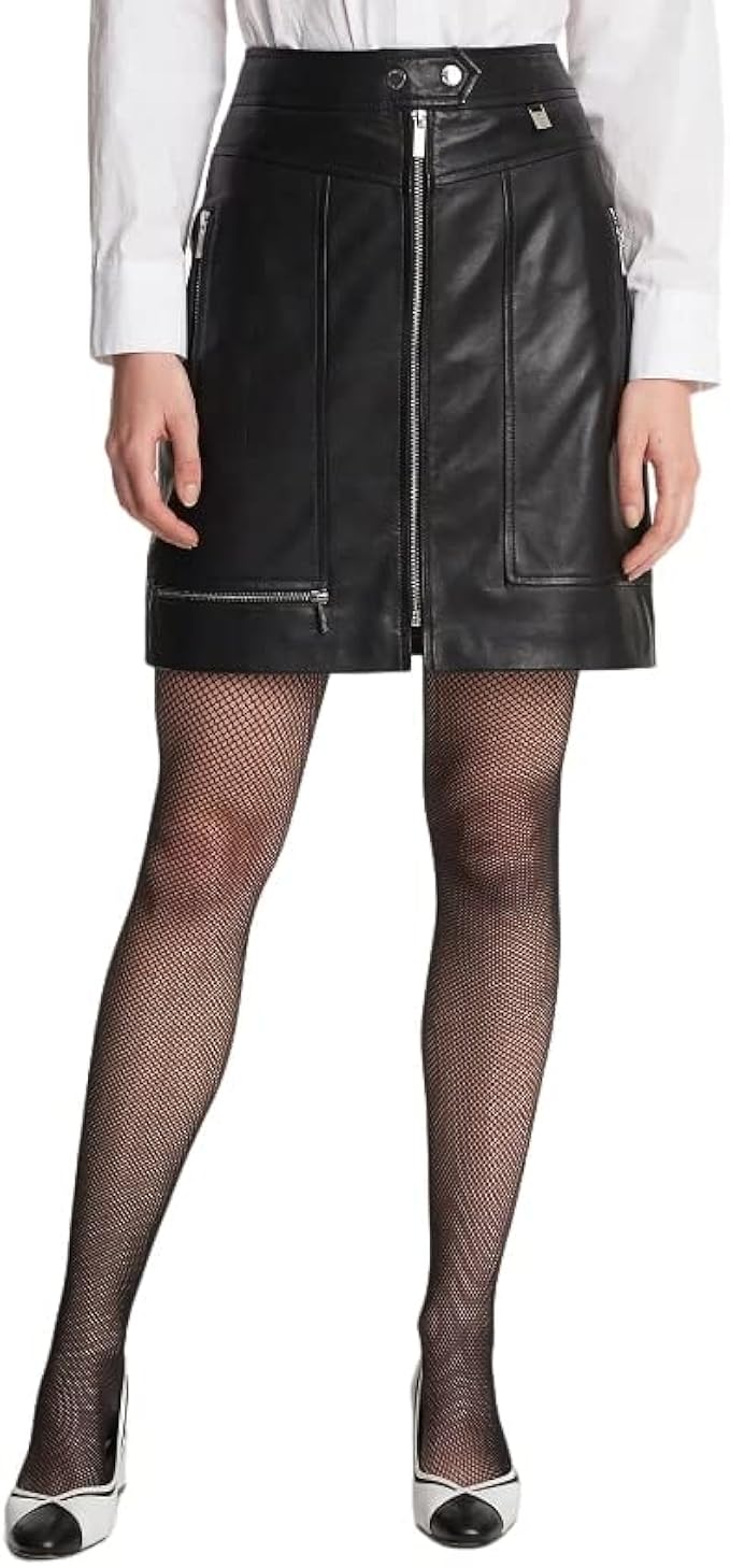 Karl Lagerfeld Paris Women's Leather Cargo Skirt Mid High