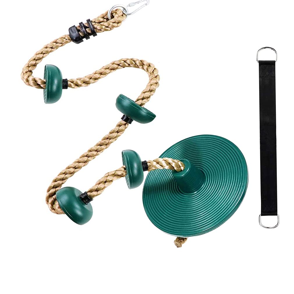 letsgood Tree Climbing Rope with Platforms and Disc Swing Seat Set for Kids Outdoor Backyard Playground Accessories, Including Strong Hanging Strap and Carabiner