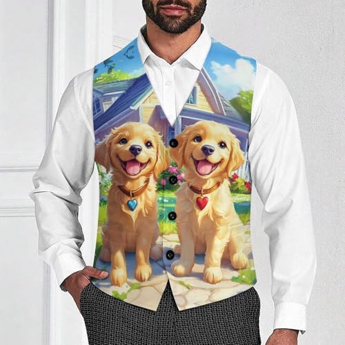 Cute Gold Retriever Dogs Men's Suit Vests Dress Vest V-Neck Waistcoat Slim Business Formal with Pocket2