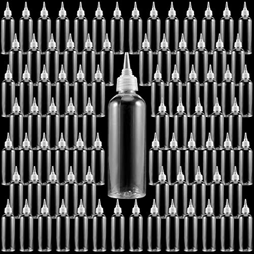 FUNSUEI 80 Pack 4 OZ 120 ml Plastic Squeeze Bottles with Twist Top Cap, Clear Plastic Dispensing Bottles with Dust-Proof Cap for Seasonings, Sauce, Oil, Cosmetics, Shampoo, Paint