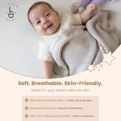 Image of Soft Knit Baby Blanket 30x40 in, Stone - Oeko-Tex Certified, Breathable Swaddle & Receiving Blanket for Newborns, Crib & Stroller, Machine Washable
