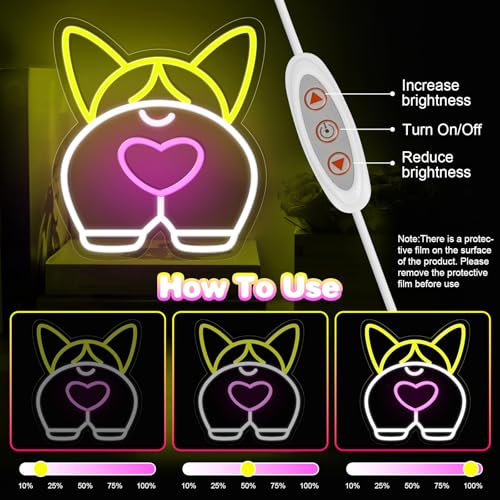 Image of Dog Neon Sign for Wall Decor,Dimmable Cute Corgi Dog Neon Light Puppy Light Up Signs for Pet Shop Bedroom Party Bar Background Christmas Gifts Decorations