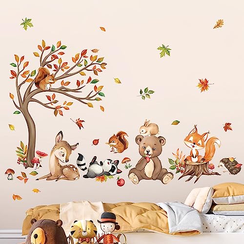 Decalmile Adesivi Murali Animali del Bosco Albero