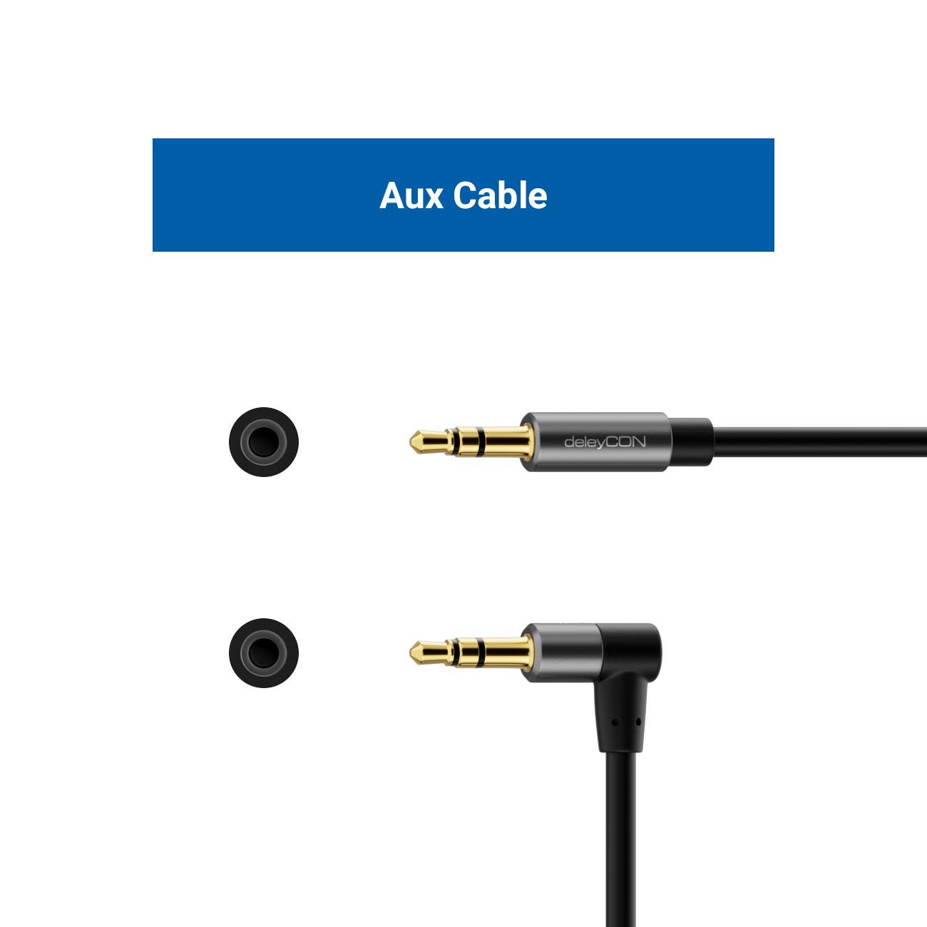 deleyCON 1m Kabel Audio Stereo AUX Jack 3,5 mm Kabel Jack Przewód Audio Wtyk Kątowy Metalowe Złącza Telefon Smartfon Tablet Słuchawki HiFi Odbiornik (Bardzo Cienki i Elastyczny)
