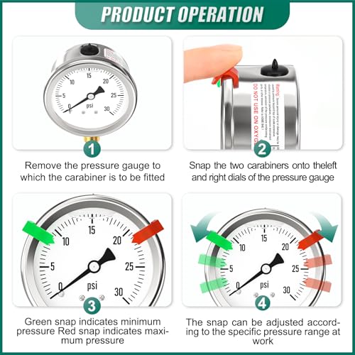 Image of 0-30PSI Stainless Steel Liquid Filled Pressure Gauge, 2.5 inch Single Scale Face Dial, 1 /4 inch NPT Lower Mount, for Tube, Water Pump, Gas, Liquid, Pressure Test (with Range Mark Pointer)