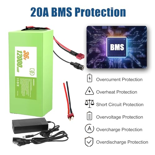 Image of 36V12000mAh Rechargeable Battery 20A BMS,Electric Bike Scooter Lithium Battery for Electric,Scooter,Bicycles,Motorcycle (200-500W Systems)