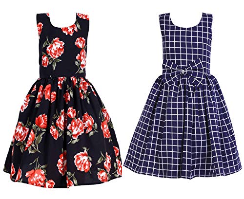 Image of Casual Frock for Baby Girls,Blue Printed and Olive Printed,Pack of 2