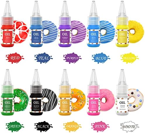 E-Kongton Oil Food Colour: Chocolate Oil Based Food Colouring for Baking, Candy & Cake Decorating, Cooking, New Formulations for Oil-Based Colours, DIY Crafts-10 Colours(WT: 0.35oz/Bottle)