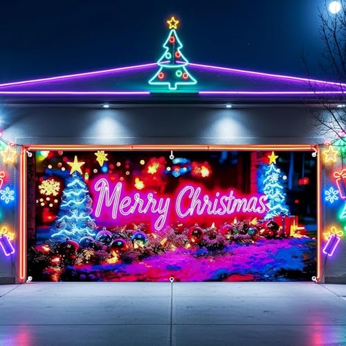 Bannière de porte de garage Noël activée par UV et phosphorescente 2D