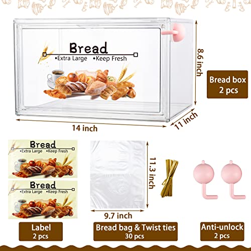 Risiculis 2Pcs Large Bread Box For Kitchen Countertop, Stackable Double Layer Bread Storage Container, Clear Bread Boxes For Kitchen Counter, Bread Keeper For Homemade Bread, Bagel, Muffins, Rolls #TOP1