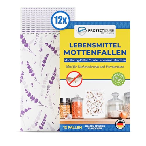 Hochwertige Lebensmittel Mottenfallen - 12 Klebefallen mit Pheromon – ungiftig & geruchlos zur Befallsüberwachung in Küche & Vorrat
