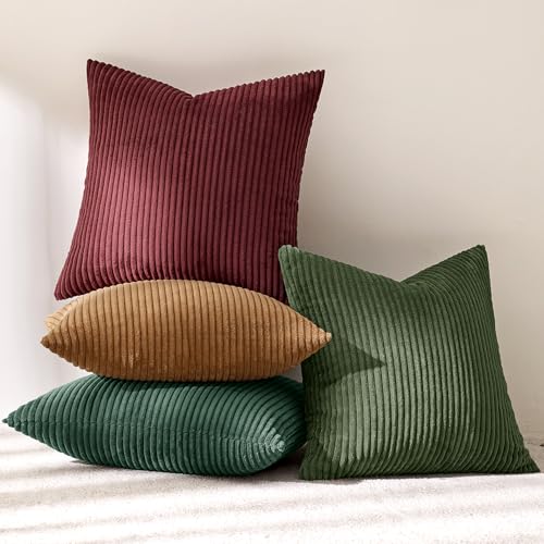 Image of MIULEE Soft Corduroy Decorative Throw Pillow Covers Christmas Green 18x18