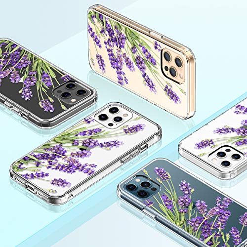 Giika For Iphone 12 Pro Max Case With Screen Protector, Clear Full Body Shockproof Protective Floral Girls Women Hard Case With Tpu Bumper Cover Phone Case For Iphone 12 Pro Max, Purple Flowers #TOP6
