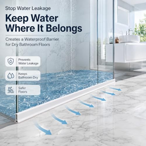 Image of 2M Shower Water Barrier 5cm, Silicone Water Dam & Shower Threshold Strip, Self Adhesive Water Stopper with Glue for Bathroom Floor, Shower, Bathtub & Kitchen Sink