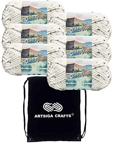Lion Brand Hometown Aspen Tweed 135-302 (6-Skeins - Same Dye Lot) #6 S Bulky Acrylic Yarn for Crocheting and Knitting with Project Bag