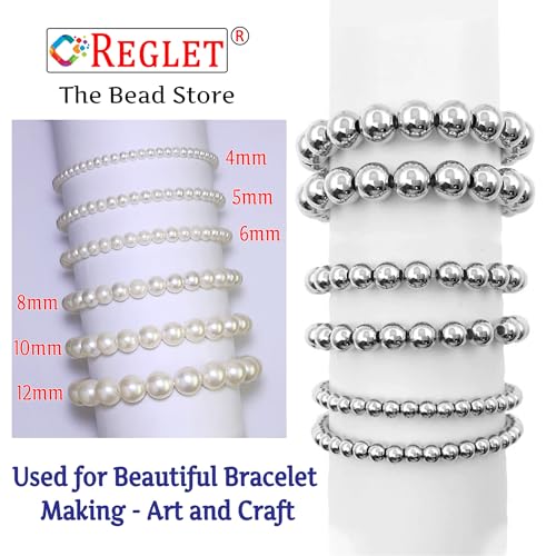 Image of 1800 Pcs Off White & 1800 Pcs Silver Pearl Beads for Jewellery Making Kit - Beads for Bracelet Making Kit - Pearls for Craft - Plastic - Sizes 4, 5, 6, 8, 10, 12MM - 360g