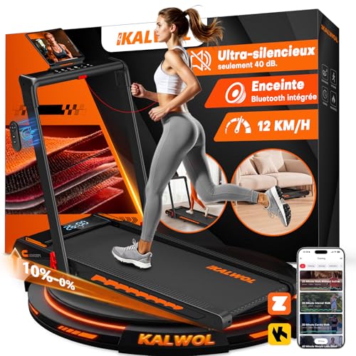 Tapis de Course, 6 en 1 Tapis de Marche Pliable avec Enceinte Bluetooth – Inclinaison 10%, Moteur Silencieux 3,0 CV, 12 KM/H, 12...