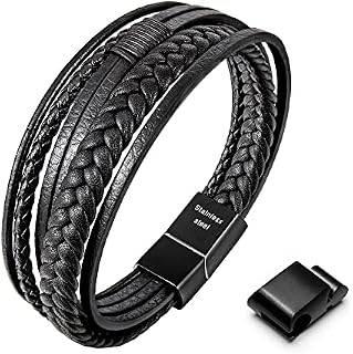 Speroto Mens Bracelet, Adjustable Premium Leather Bracelet for Men in Black and Brown with Stainless Steel Magnetic Clasp, Multi-Layer Braided Genuine Leather Bracelet Gift Idea for Men/ Women