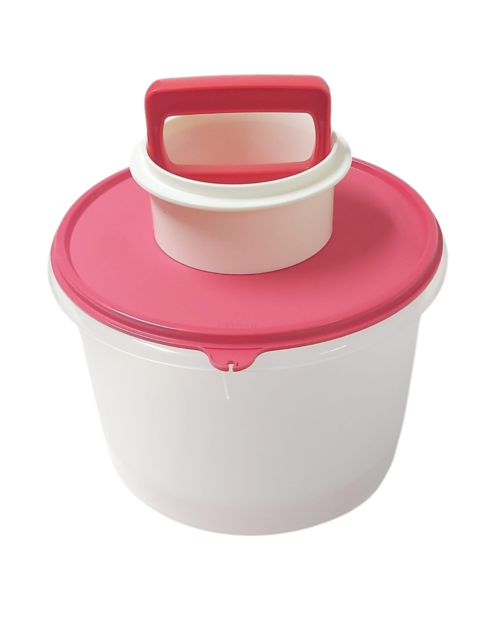 Tupperware Pressa per hamburger Pattie Former rosso trasparente + Signoraware Eidgenosse rotonda da 3,5 litri con coperchio da appendere, senza BPA, set da cucina, conservazione e congelatore