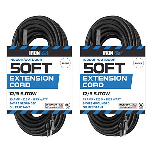 Best Cyber Deals ๐ฅ 2 Pack of 50 Ft Oil Resistant Extension Cords for Farms and Ranches - 12/3 SJTOW Heavy Duty Black Outdoor Cable with 3 Prong Grounded Plug for Safety, 15 AMP Best Cyber Deals ๐ฅ 2 Pack of 50 Ft Oil Resistant Extension Cords for Farms and Ranches - 12/3 SJTOW Heavy Duty Black Outdoor Cable with 3 Prong Grounded Plug for Safety, 15 AMP