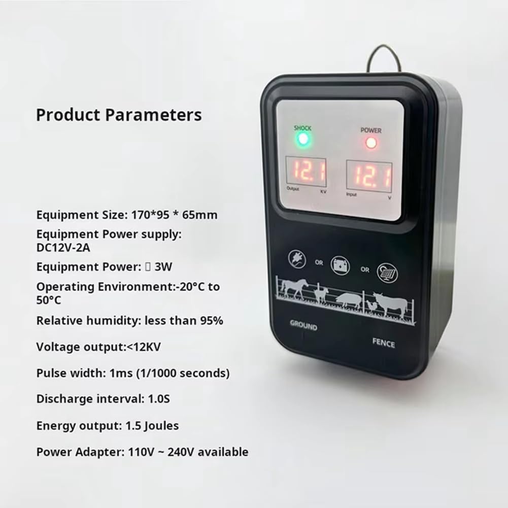 Cerca Eléctrica de Impulsos para Protección de Pastos, para Ganado, Ovejas, Caballos, Animales de Granja, Dispositivo Transformador de Impulsos, Kit de Pastor Eléctrico, Enchufe UE de 12 V.