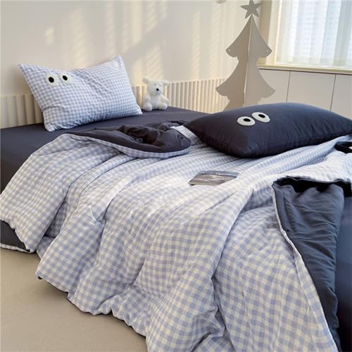 Chickwin Impresión Plaid Rayas Colcha Acolchada Verano, Colchas Acolchadas Colcha para Cama Reversible Cubrecama Cómoda Cubrecamas para Cama Individual Matrimonio (150x200cm,Tartán Azul)
