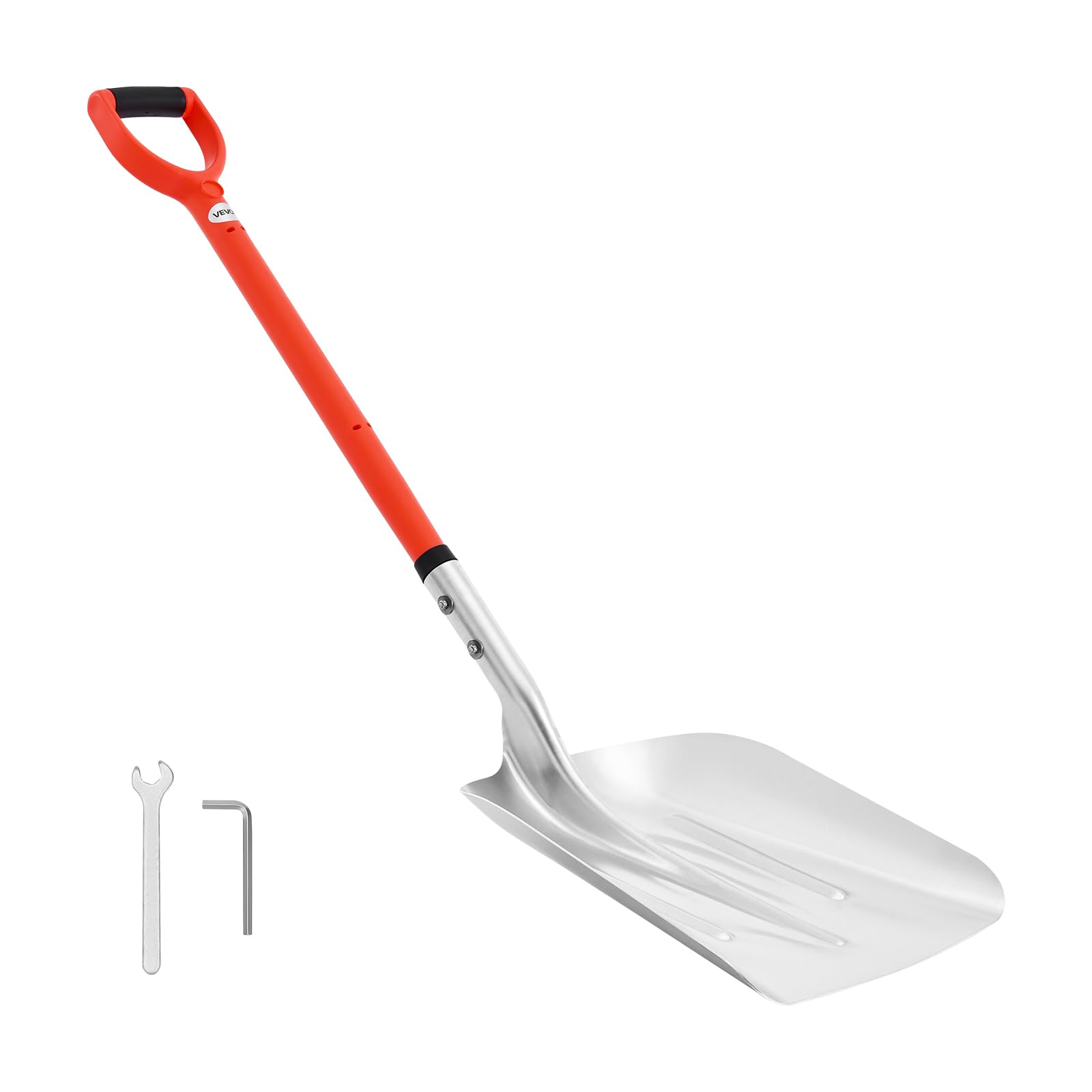 VEVOR Pala de Nieve de Aleación de Aluminio, Pala Quitanieves Ancho de 35 cm, Mango de Fibra de Vidrio con Empuñadura en D, Portátil y Ligera, para Quitar Nieve de Jardín, Coche, Entrada de Vehículos