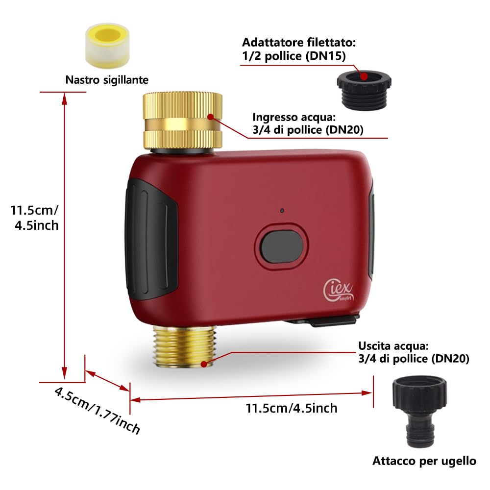 GIEX Timer per irrigazione WiFi, programmatore intelligente per rubinetto da giardino, compatibile con Alexa e Google Assistant, funziona con app Tuya Smart Life, sistema di irrigazione automatico