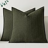 a moment Linen Pillow Covers Set of 2,Boho Farmhouse Throw Pillowcases Neutral Textured Decorative Covers for Couch Sofa,Linen Blend Accent Case Cushion Living Room Home Decor 18'x18'Dark Green