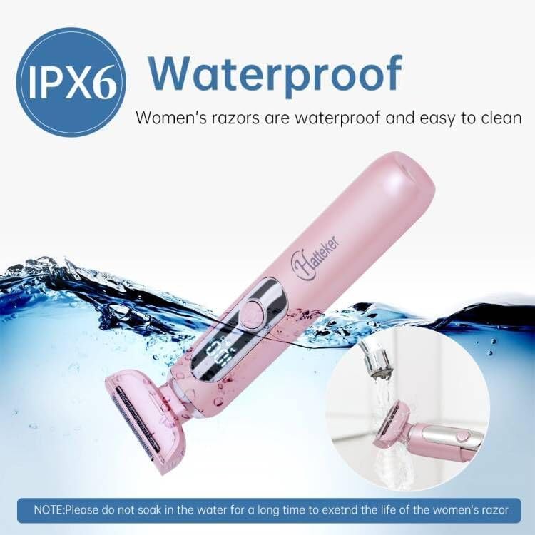 Hatteker Electric Lady Shaver Razor Wet and Dry Waterproof Bikini Trimmer for Women Rechargeable Legs Underarms Public Hair Painless Extendable Handle 3