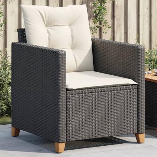 Homgoday Gartensessel mit Kissen aus Polyrattan, schwarz, Loungesessel, Sessel, Relaxsessel, Schlafzimmerstuhl, Modell 366317