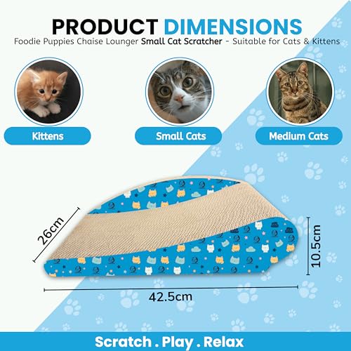 Image of Foodie Puppies Cat Scratcher Pad with Catnip for Cats & Kittens - (Chaise Lounger, Small) (42.5 x 26 x 10.5 cm) | Durable Corrugated Cardboard Scratching Board | Furniture Protection, Play & Relax