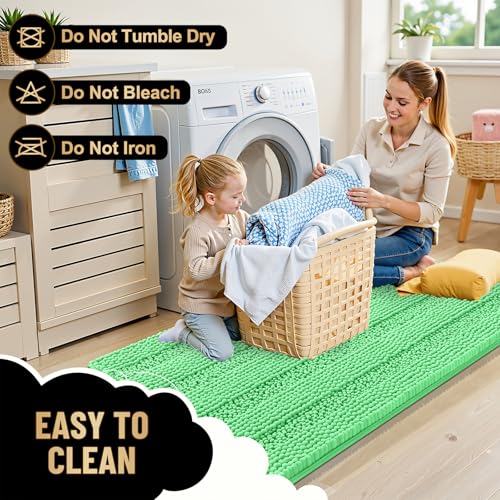 Image of OLANLY Thick Bathroom Rugs 36x24, Extra Soft Absorbent Chenille Striped Bath Rugs, Rubber Backing, Machine Wash Dry, Bath Mats for Bathroom Floor, Tub and Shower, Home Decor Accessories, Mint Green