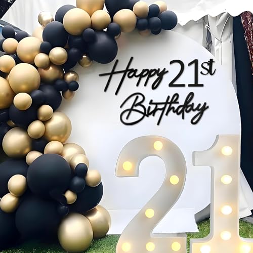 Image of Happy Birthday with 0-9 Numbers Sign for Backdrop - Felt Custom Age Happy Birthday Decal for Balloon Arch Birthday Decorations Baby Shower - Black