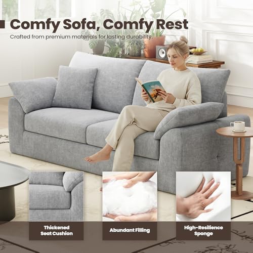 89.8" Cloud Boneless Sofa, Loveseat Couches with 4 Pillows, Modern Living Room 2 Seater Sofa for Small Space, No Assembly, Light Grey - Image 4