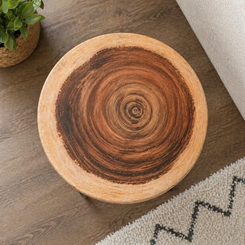 Image of Sheesham Wood Live Edge Side Table | Rustic Wooden End Table with Hairpin Metal Legs | Solid Tree Slice Coffee Table for Living Room, Bedroom 14'' Top x 18'' H