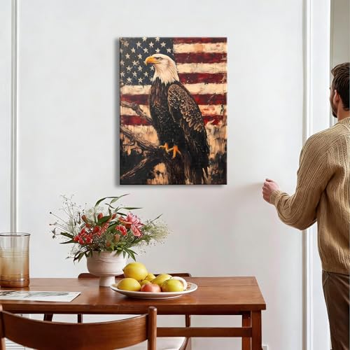 Image of RIBNTAK Vintage Patriotic Bald Eagle for Independence Day Wall Art Decorations, 8x12 In, Aesthetic Posters for memorial day Canvas Print Decor, Rustic Artwork for Living Room, Bedroom, Office