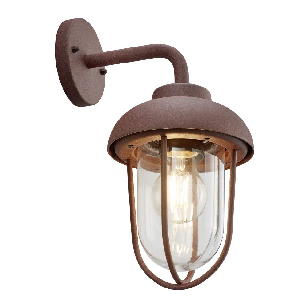 Britalia Antique Rust Outdoor Vintage Swan Neck Down Lantern Wall Light | 1 X E27 Lamp Bulb Required (Not Included) | Ip44 Exterior Rated | Garden & Patio