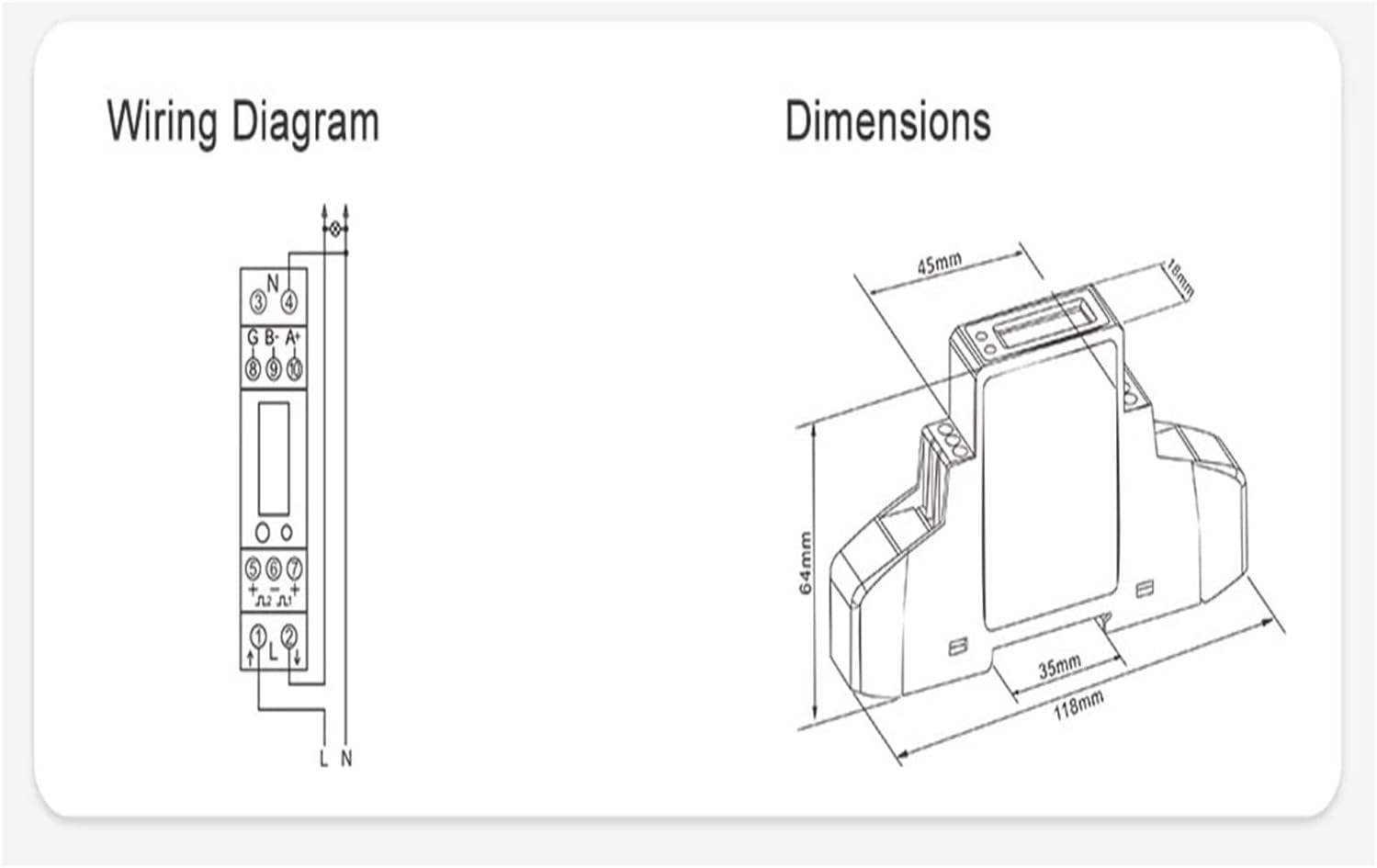 Wiring Diagram and Dimensions of the SDM120-Modbus Energy Meter