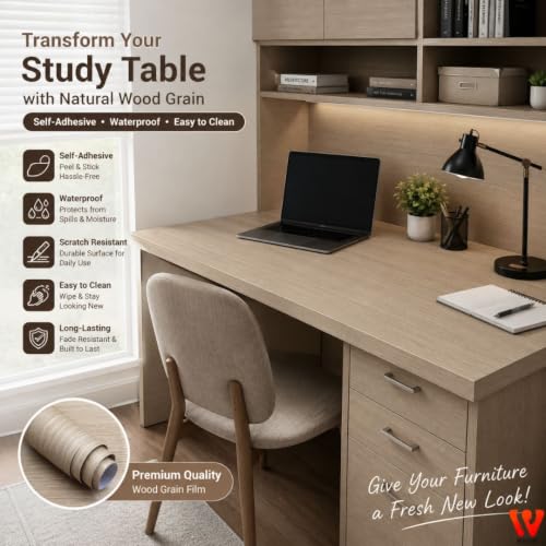 Image of WISDOM Texture Wood Grain Peel and Stick Wallpaper, Thick Waterproof Vinyl Contact Paper, Removable Self-Adhesive Cabinet Wallpaper for Kitchen, Bathroom & Furniture, 12 x 48 in, Mocha Wood