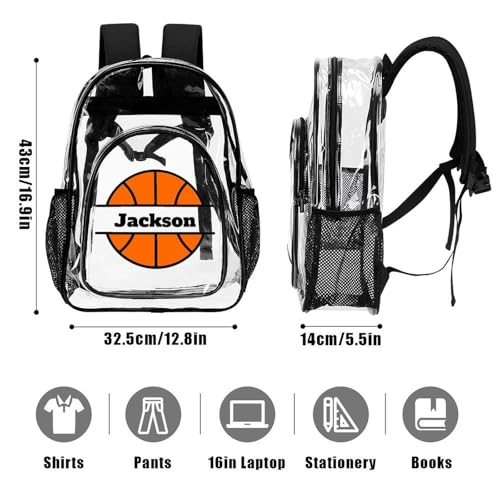 Personalized Basketball Black Clear Backpack with Name PVC See Through Transparent Backpack with Reinforced Strap & Large Capacity School Workplace, Back to School Gifts for Boys Girls Kids3