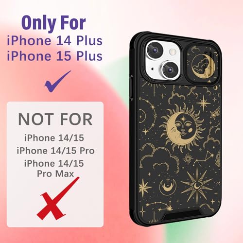 Image of Funermei for iPhone 14 /for iPhone 15 Plus Case - Women Girls Cute Phone Cover Girly Pretty Aesthetic Sun Moon Stars Unique Design with Camera Cover Funda for Apple for iPhone 14 /for iPhone 15 Plus