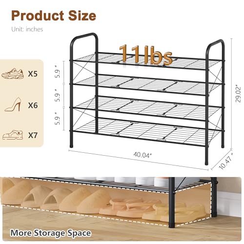 Image of Hoctieon 4 Tier Mesh Style Shoe Rack, Entryway Shoe Shelf, Shoe Storage Organizer, Shoe Rack for Closet, Space Save for Bathroom, Garage, Hallway, Bedroom, Living Room, Black