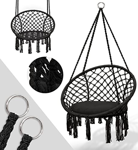 tillvex Hamac Chaise Suspendu | Chaise Relax à Franges - Intérieur et Extérieur | Hamac avec Coussins Confortables de Siége | Kit de Suspension