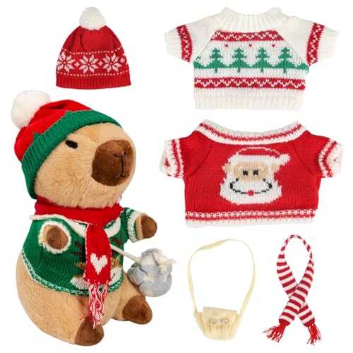 Image of Capybara Plush for Boys Girls Birthday Dress Up Cute Plushies,10 Pcs Set,9 Clothes and Accessories Kawaii Stuffed Animal Plushie Toy, Soft Peluche Doll for Kids 10.2 in
