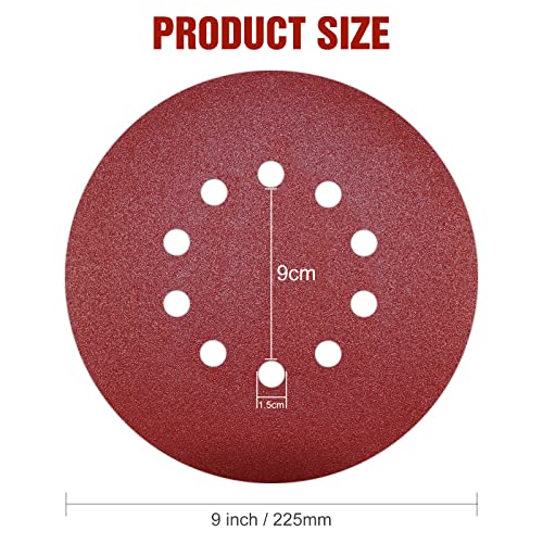KONGMING 10 Pcs 225mm Sanding Discs Grit 80 9 inch Sanding Discs 10 Hole Hook and Loop for Drywall Sander - Image 3